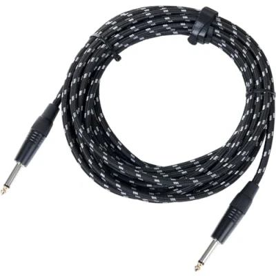 Bild av Pronomic Stage INST 6T instrumentkabel 6 m (6,3 mm uttag, textilrock, gitarrkabel, guldpläterade pluggspetsar, spänntångavlastning) svart/vit
