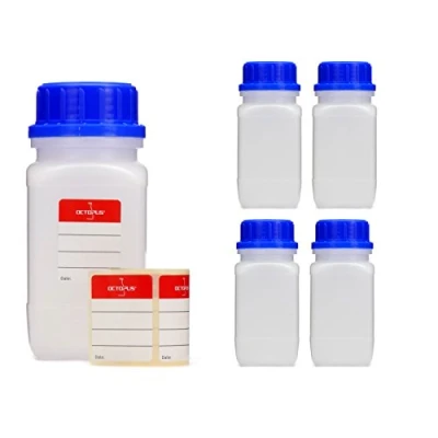 Bild av 5 x 350 ml breda halsflaskor med skruvlock, flaskor kemiska kalier, laboratorieflaskor lock som förvaringsbehållare för laboratorium, kök eller hobby