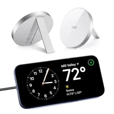 Bild av ESR Trådlös laddare till MagSafe laddare, HaloLock, stativ, magnetisk kompatibel med stativ för iPhone 15/14/13/12 serien, 1,5 m (5 fot) avtagbar kabel, adapter ingår inte, vit