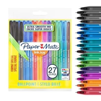 Bild av Paper Mate InkJoy 100ST Kulspetspennor med huv Mediumspets (1,0 mm) Sortiment av roliga färger 27 stycken