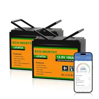 Bild av ECO WORTHY 2 pack LiFePO4 12 V 100 Ah Bluetooth med A BMS lågtemperaturskydd och max. 15 000 cykler, 1 280 Wh litiumbatteri bilbatteri för husbil, husvagn, båt