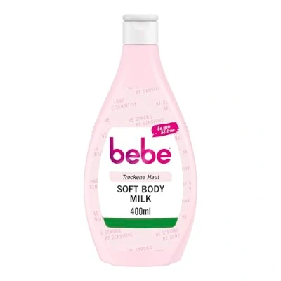 Bild av bebe Soft Body Milk (400 ml), snabbabsorberande kroppslotion med jojobaolja &amp; pantenol för torr hud, luktar försiktigt, återfuktar 24 timmar