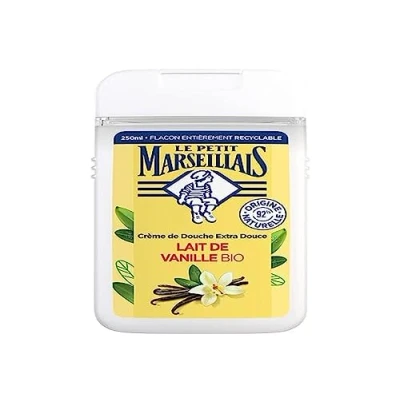 Bild av Le Petit Marseillais Extra mild duschkräm ekologisk vaniljmjölk (250 ml flaska) 92% naturliga ingredienser helt återvinningsbar flaska