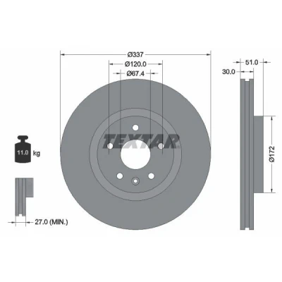 Bild av TEXTAR PRO 92187103 Disque de frein 337 30 05/06 120 ventilé l&#039;intérieur revêtu sans boulon fix roue, moyeu roue