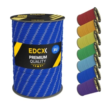 Bild av EDCX 4mm Nylon Paracord 550 100m (330 fot) Typ III, 100% nylonrep, 7 trådsrep, nylonrep i enfärgade färger (Reflective Blue, 100 m)