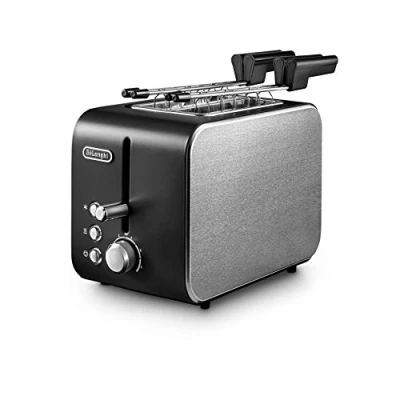 Bild av De&#039;Longhi CTX2203.BK brödrost med tång, progressiv rostningskontroll, 3 funktioner, smulbricka, halkfria fötter, effekt 550 watt, plast, svart