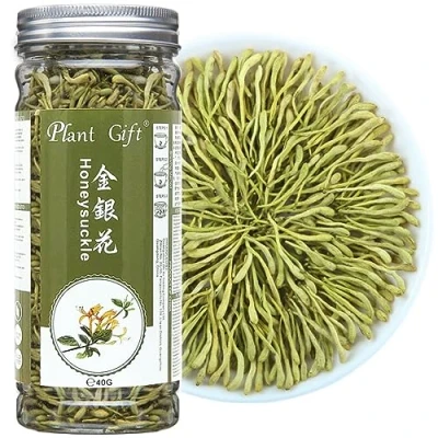 Bild av PlantGift Honeysuckle Tea 40G/1.41oz 金银花 Wild Lonicera japonica, lös örtte, torkad blomma, 100% naturlig Jin Yin Hua, kaprifol