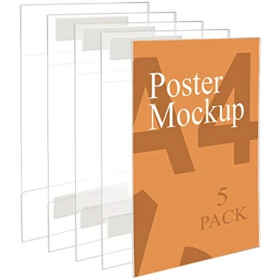 Bild av Kurtzy A4 Häftande Väggposter Hållare (5 Pack) Universal Vägg Montering Rep &amp; Spricktålig Klar Akryl Skylt med Tejp Kontor, Affär Restaurang Ingen Borrning Krävs