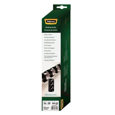Bild av Fellowes A4 14 mm plastbindningskammar för kambindningsmaskin, binder 81 till 100 sidor, svart, paket med 25, 5331902