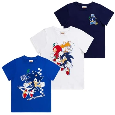 Bild av SONIC THE HEDGEHOG pojkar t shirts 3 pack barn multipack tröjor 100 % bomull Sonic, svansar och knogkläder Officiella soniska varor, Flerfärgad, 9 10 År