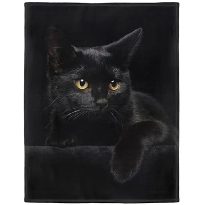 Bild av YISUMEI mjuk fleecefilt svart katt, 150 x 200 cm överkast lämplig för soffa eller säng