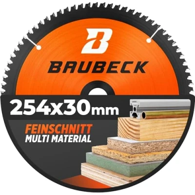 Bild av BAUBECK Sågblad 254 x 30 multimaterial fint snitt cirkelsågblad för trä, aluminium, metall och mycket mer. kompatibel med Bosch GTS 10, PTS Metabo KGS