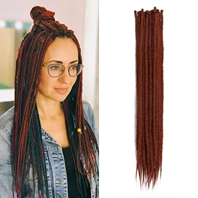 Bild av Tunna 0,6 cm Syntetiska Dreadlocks Förlängningar Handgjorda 20 tum Trådar Virkat Hår Långa Virkade Flätor Hip hop Stil Mjuka Dreads Hårförlängningar, 350#