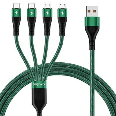 Bild av Multi USB Kabel Android Laddningskabel 3A, SIQIWO 1,2M 4 i 1 Nylon Universell med 2*Micro USB+2*Typ C, för Samsung Galaxy S20 S10 S8 A5 J5, Huawei P30 P20, Moto, Xiaomi, Sony, PS5