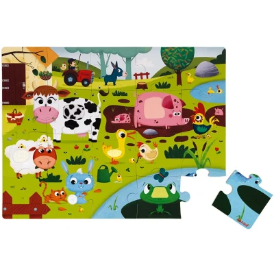 Bild av Janod Children&#039;s Tactile Puzzle, Farm Animals, 20 Pieces including 7 Textured Educational and Sensory Game Touch, Fine Motor Skills Concentration From 2 Years, J02772
