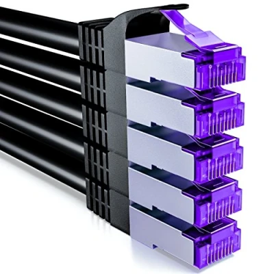 Bild av deleyCON 5x 0,25m CAT7 Nätverkskabel 10 Gigabit Kort 25cm RJ45 Patchkabel Ethernet Kabel (koppar, SFTP PiMF Skärmning) LAN DSL Switch Modem Router Patchpanel CAT6 CAT5 Svart