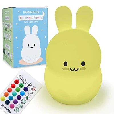 Bild av Nattlampa för Barnen med Fjärrkontroll, Touch Kontroll i 16 Färger BONNYCO LED Lampa timer Silikon 100% BPA Fri Baby Kanin Välkommen Till Världen Present &amp; Födelsedagspresent