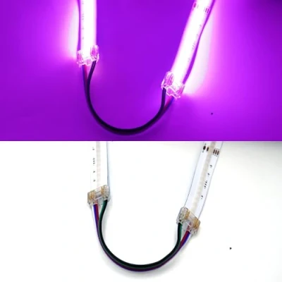 Bild av RGB/RGBW COB LED slingkontakt, 10 st mm/12 mm vinkelkontakt, L formad, 4 stift/5 stifts kontakt för remsor RGB/12 RGBW (5P 12 RGBW, dubbel kontakt+kabel)