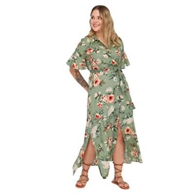 Bild av TRENDYOL Damklänning maxi basic slim fit vävd plus size klänning, Mycket färgstark, 50 SE