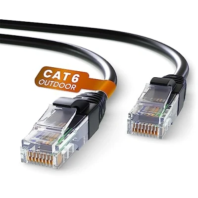 Bild av Mr. Tronic 25m Ethernet nätverkskabel utomhus Väderbeständig CAT6, AWG24, CCA, UTP, RJ45 (25 Meter, Svart)