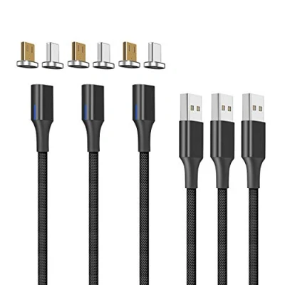 Bild av NetDot Gen10 Micro USB och C nylonflätad magnetisk snabbladdningskabel med sidolampa kompatibel Android enhet (2m / 3 pack svart)
