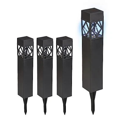 Bild av Relaxdays Solcellslampor uppsättning om 4, kallvit, vattentät, skymningssensor, LED sollampa, HxBxD: 41 x 6 cm, svart