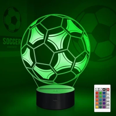 Bild av Fotboll 3D nattlampa för barn, Coopark optisk illusion LED lampa, 16 färger som ändras fjärrkontroll sportfan rumsdekoration, jul födelsedagspresent tonårspojke