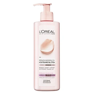 Bild av L&#039;Oréal Paris Ansiktsrengöring, rengöringsmjölk för borttagning av smink, med ros och jasminextrakt, även lämplig känslig hud, värdefulla blommor, 1 x 400 ml