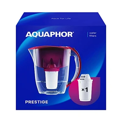 Bild av AQUAPHOR vattenfilter Prestige Cherry inklusive 1 A5 filter I Karaff för 2,8 liter Passar kylskåpsdörren Minskar kalk och klor Bordssvattenfilter Praktisk filterkanna