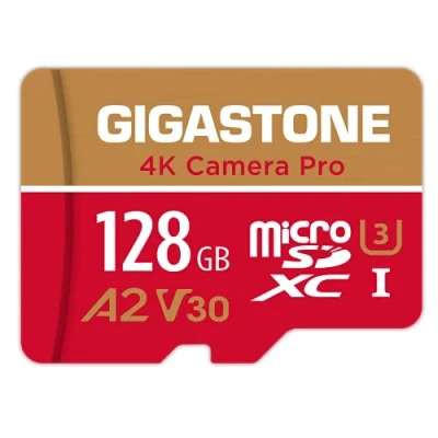 Bild av [5 år gratis dataåterställning] GIGASTONE 128 GB minneskort, 4K kamera Pro, hastighet upp till 100 MB/s, för GoPro, DJI, drönare, Video A2 V30 U3 MicroSDXC med adapter