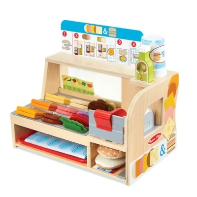 Bild av Melissa &amp; Doug Smörgåsdisk Skiva och stapla Träleksak för barn Låtsaslek Leksaker Montessori Leksaksmat Aktivitetsleksak 3 år Present till pojke flicka