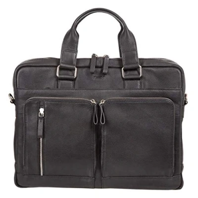 Bild av Alassio 47032 portfölj CAMPO, laptopväska för 15 tums bärbara datorer, axelväska av äkta läder, väska med vadderat laptopfack och 2 huvudfack dragkedja, ca 31 x 42 cm, svart, ca.