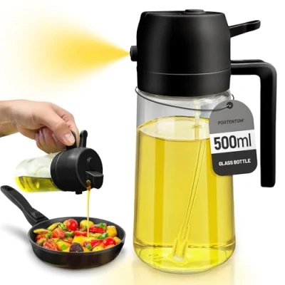 Bild av PORTENTUM Fritösolja 500 ml 2 i 1 luftfritös, flaska och oljespruta, luftfritöstillbehör för mat spruta (svart)