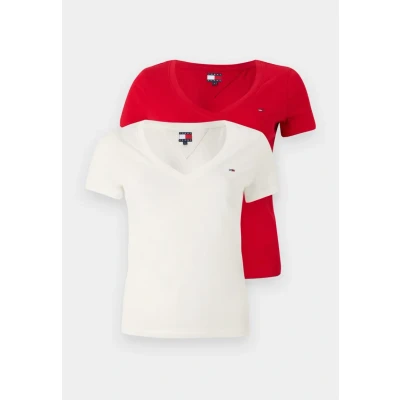 Bild av Tommy Jeans V NECK TEE 2 PACK Tshirt bas, Storlek: 32, Ecru/sapphire red