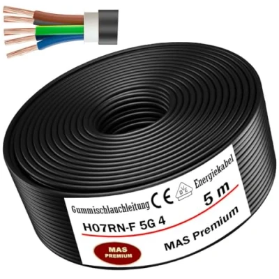 Bild av Från 5 till 50 m gummislangkabel, strömkabel, byggarbetsplatskabel, H07RN F 5G4 mm², flexibel kabel med skyddsledare för tung utrustning (5 m)