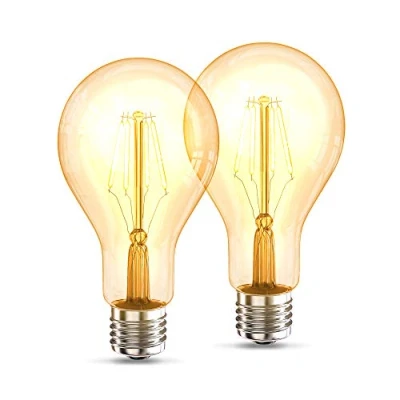 Bild av B.K.Ljus uppsättning av 2 LED lampor E27 med extra varm vit ljusfärg, A75 form, 4 watt, 360 lumen, LED, glödlampa, lampa, vintage, retro, Edison, 13,5 x 7,2 cm, bärnstensfärgad