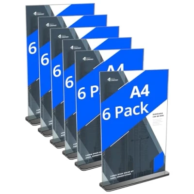 Bild av QWORK® 6 pack A4 akrylskylthållare med bas, dubbelsidig akryldisplay stativ affisch menyhållare för kontor hotell restaurang utställning bröllop