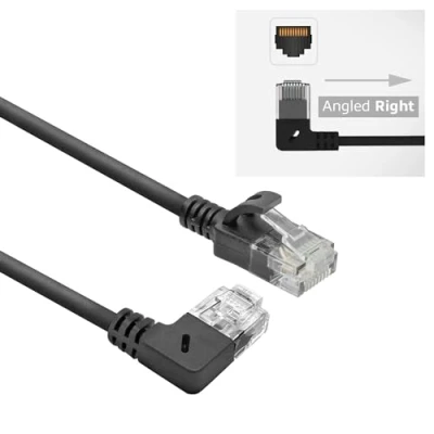 Bild av ACT CAT6A nätverkskabel 90 vinklad till höger, U/UTP LSZH LAN kabel tunn 3,6 mm slimline, flexibel Ethernet med RJ45 kontakt, för användning i datacenter, 5 meter, höger DC2905
