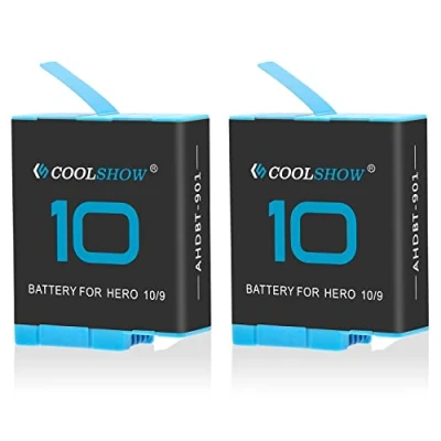 Bild av COOLSHOW Hero 10/11/12/9 batteriersättning 2 pack kompatibla med GoPro 12 svart, HERO11 HERO10 HERO9 svart