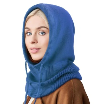 Bild av DRESHOW Vinter Mössor för Kvinnor Balaclava Stickad Beanie Skull Cap med Dragsko Varm Hooded Scarf Hatt