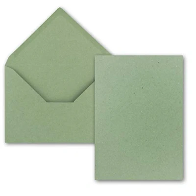 Bild av 25 stycken kort med kuvertset enkelkort Din A5 14,8 x 21 cm kraftpapper grönt kuvert C5 15,7 22,5 våtlimning