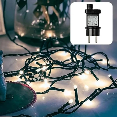 Bild av hellum LED ljuskedja utomhus kall vit med 80 lysdioder, upplyst 7,9 m, ljusslinga kontakt och timer för utomhusbruk, grön kabel, 151916