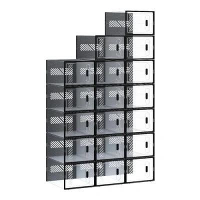 Bild av WOLTU Skolåda, stapelbar, set om 8, skolåda med magnetisk dörr, plastlåda för skoförvaring, vikbar 35 x 19 25 cm, transparent, svart, SRX11stp