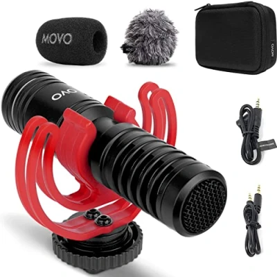 Bild av Movo VXR10 PRO extern videomikrofon för kamera med Rycote Lyre stötdämpare kompakt hagelgevär mikrofon och tillbehör kompatibla smartphones DSLR kameror batterifri