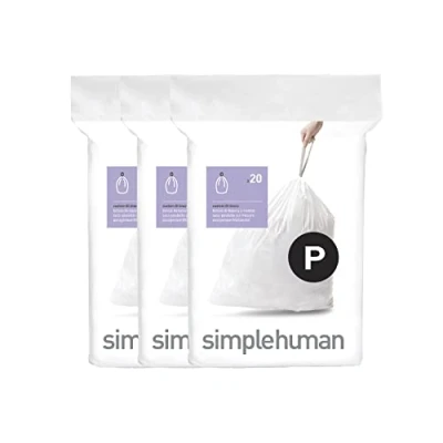 Bild av simplehuman CW0263 kod P anpassad passform papperskorg storpack vit plast (3 paket med 20, totalt 60 linjer)
