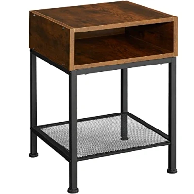 Bild av tectake 404360 Sängbord Harlow Kvadratisk med slående industriell chic Totalmått (BxDxH): ca 40,5 x 52,5 cm (mörkt trä)