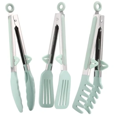 Bild av LEAZZLE 3 stycken 26 cm rostfritt stål tänger kök med silikonspetsar, kökstång silikon, pastatång, grilltång köktång, kötttång, salladång, serveringstång för grillning, sallad, matlagning