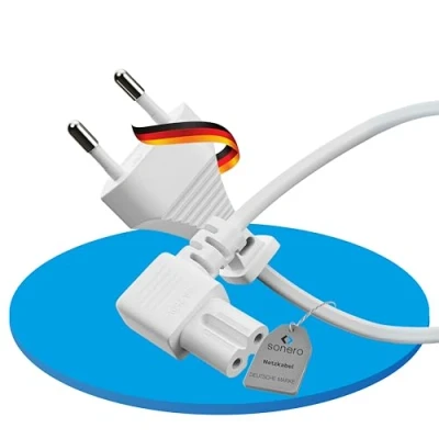 Bild av Sonero® Euro strömkabel, strömkabel för hushållsapparater, 90 Eurokontakt till C7 IEC kontakt, 1,00 m, vit