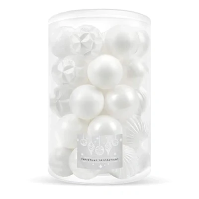 Bild av SPRINGOS Julgranskulor av plast 30 delars set med julgranskulor, diameter 8 cm, vit dekoration för jul, fest, bröllop