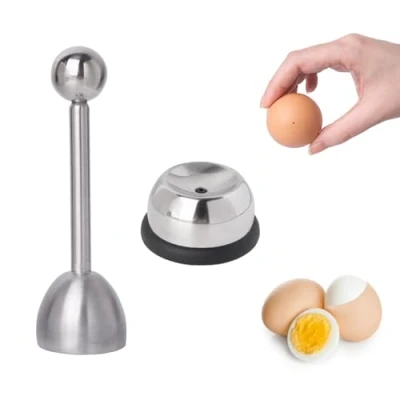 Bild av Ei opener met eierprikker, 2 stuks roestvrij stalen eiersnijder, eierbreker, eieropener gereedschap voor keuken, eetkamer, bar